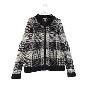 Christopher & Banks Zip Up Sweater Black and White Women's Size M